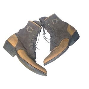 Vintage Lace Up Ankle Boots Western Packer Roper‎ Leather Southwestern 7.5 M